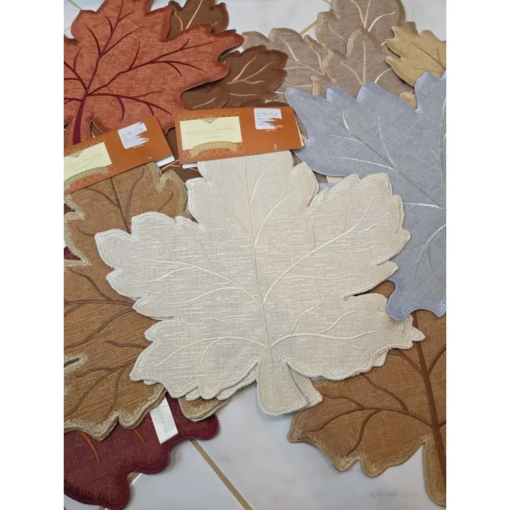 Wellesley Manor Harvest Leaf Placemats Large Set of 14 Fall Thanksgiving NWT